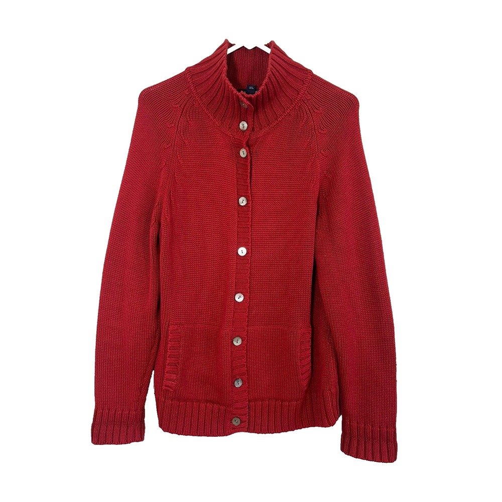 Lands End Chunky Knit Sweater Red XS Festive Holiday Americana Hertiage Preppy